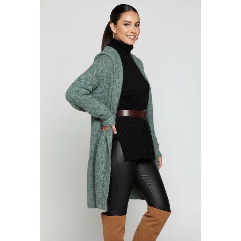 POL Sage Green Hooded Cardigan | Plush Fuzzy Long Knit Coat - Picture 8 of 8